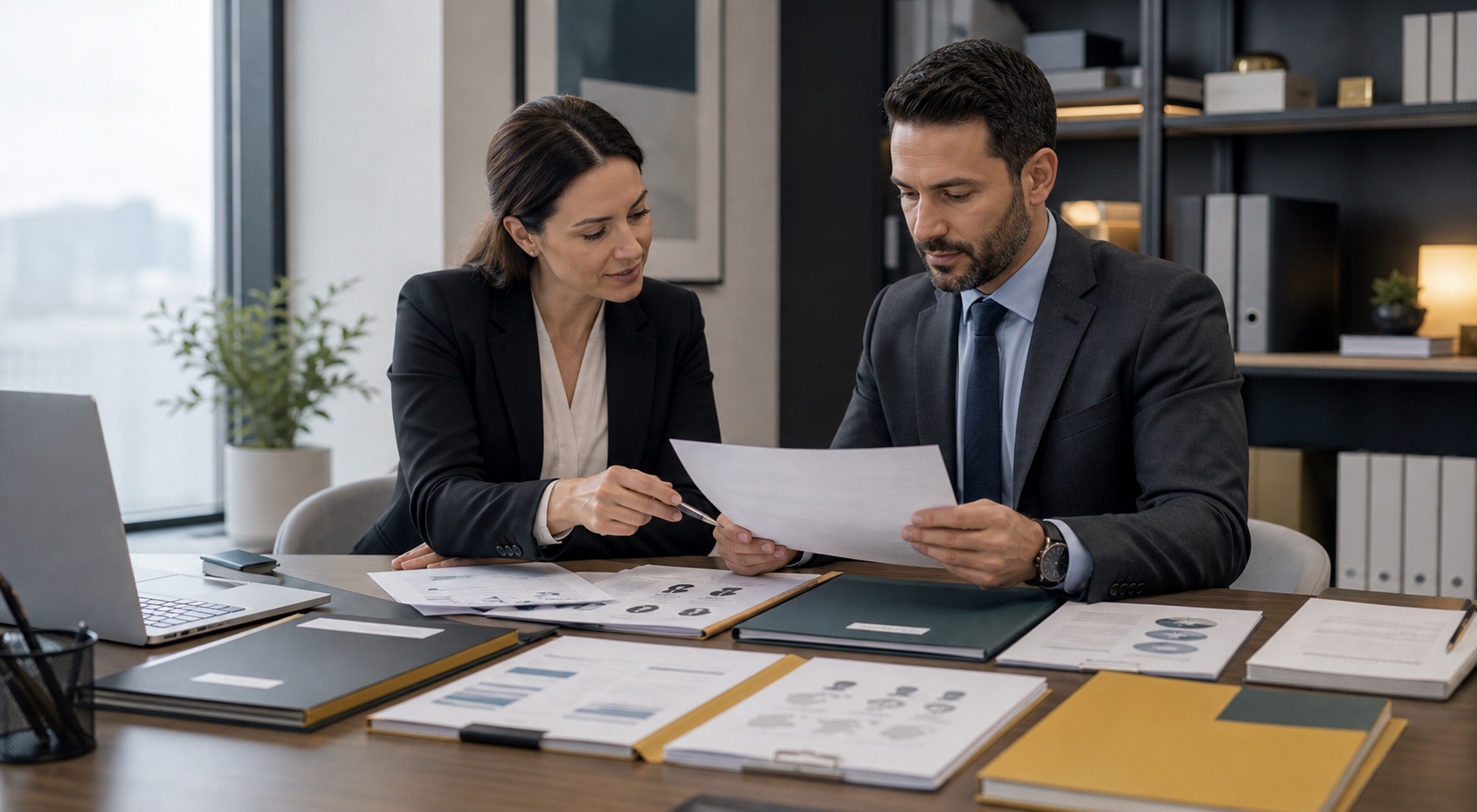Specialists reviewing professional documents for translation
