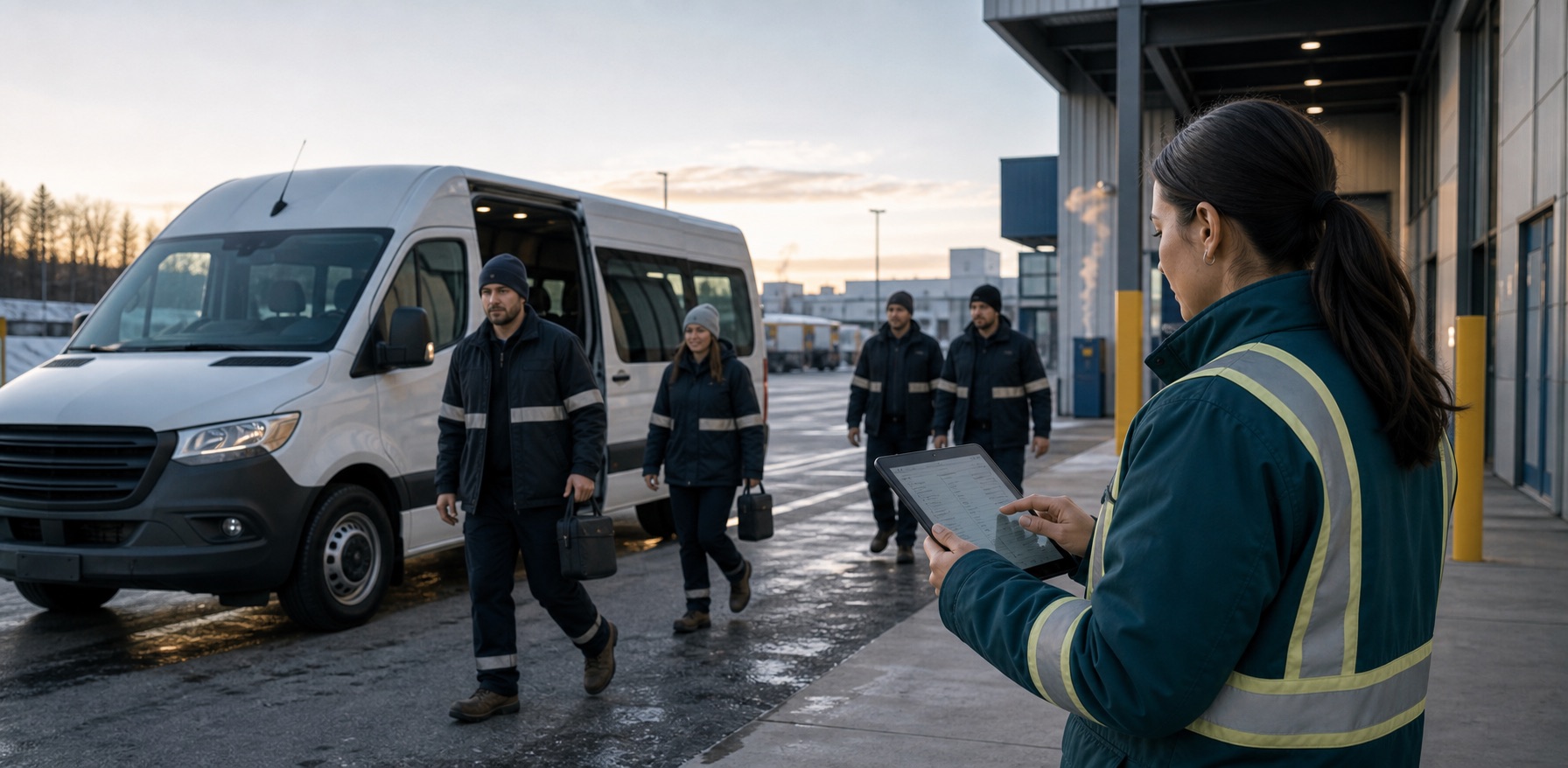 Coordinating worker transportation for industrial sites